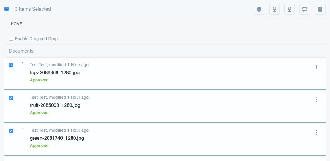 colective actions displayed both in management bar and from actions menu