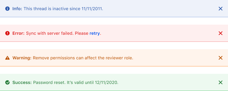 the four stripe alerts: success, error, info and warning
