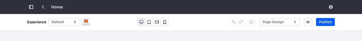 Upper toolbar from Page Editor where the last button is Publish, the primary button