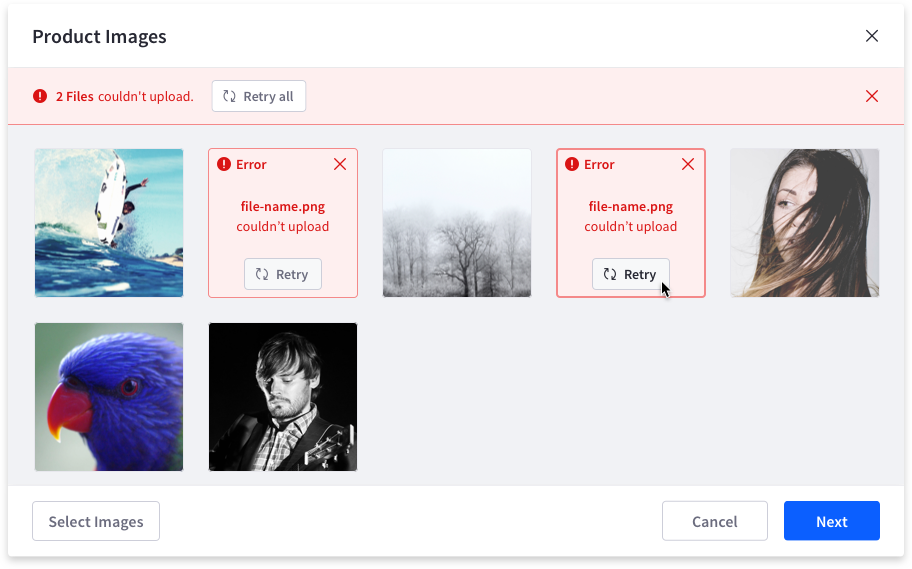 image upload with error state