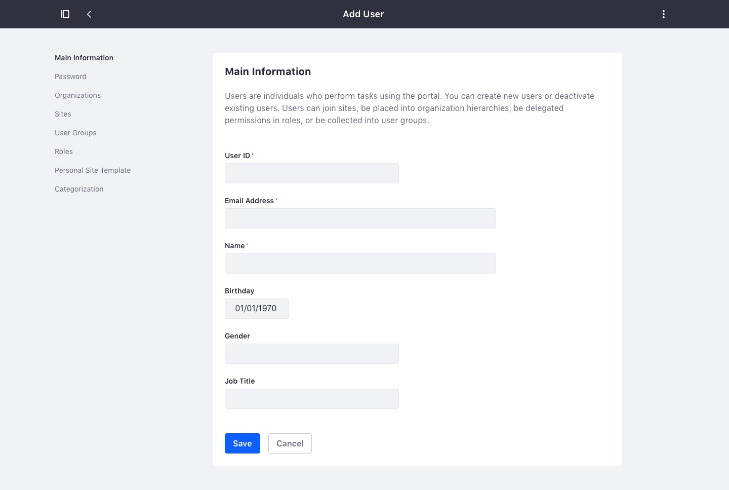 form with vertical navigation to the left