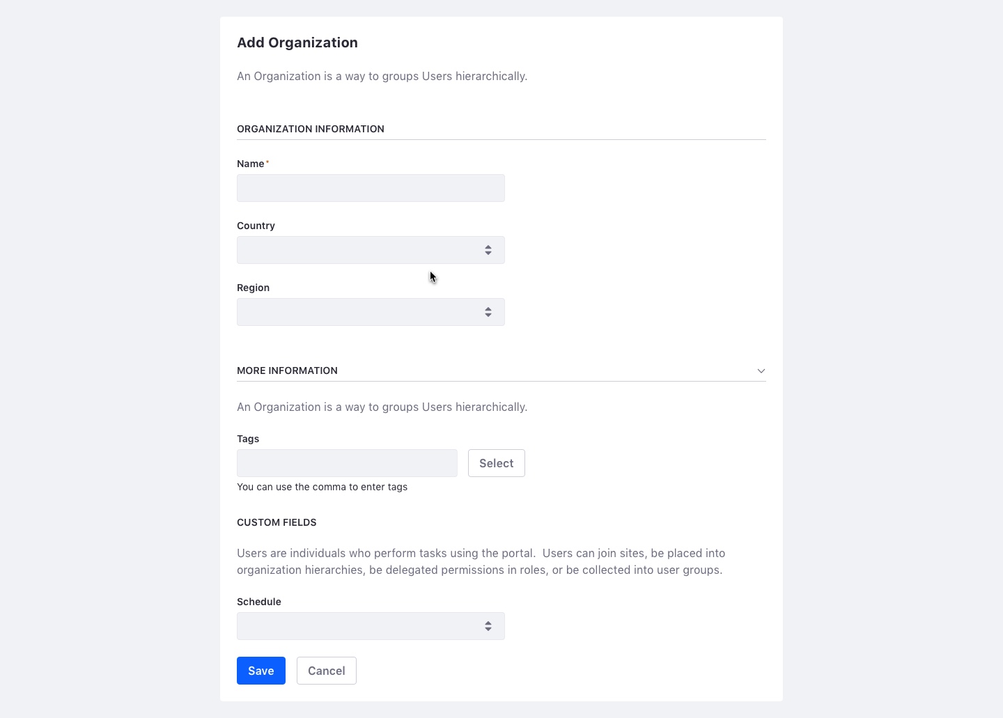 Form without side navigation example