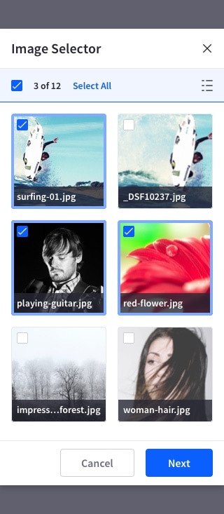 image selector example in mobile size