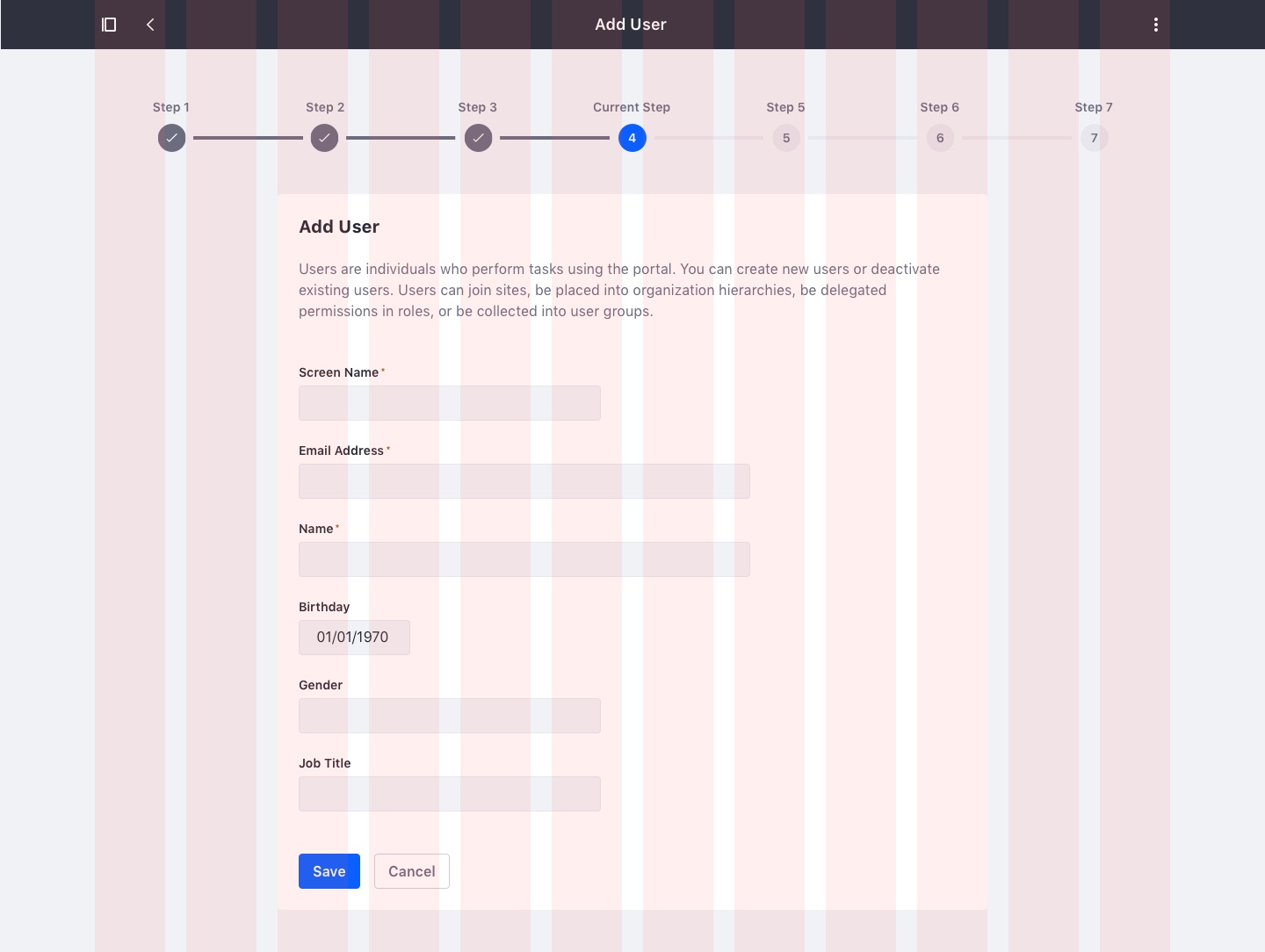 Multi step form example grid