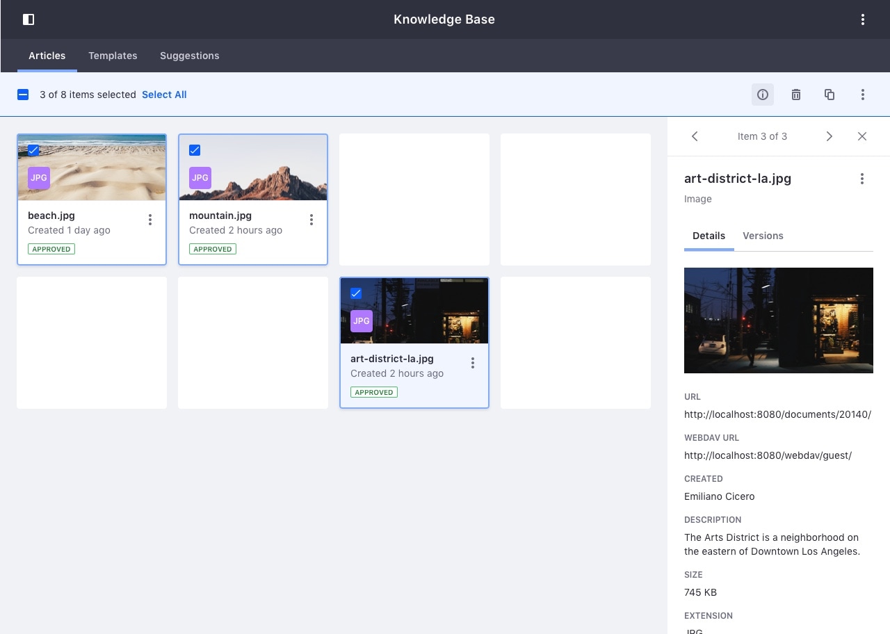 first, second, seventh cards selected in the visualization and the seventh displayed in the info panel