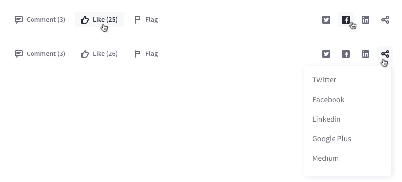 Asset toolbar share button clicked with dropdown menu