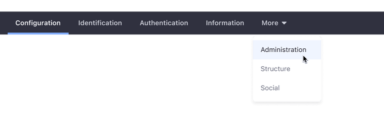 navigation bar with four entries, second one selected. The user interaction is in the last tab where the dropdown menu is open