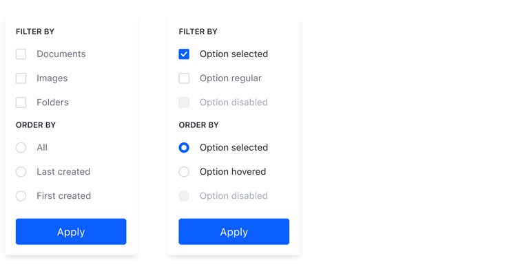left: dropdown menu with groups examples. right: dropdown menu with groups