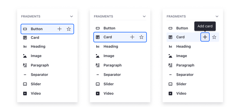 Fragment list and available actions