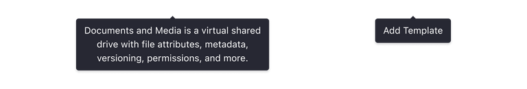 Two examples of tooltips. The first one has an extensive description of an Application. The second one says "Add Template".
