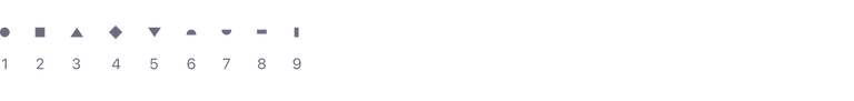 Charts shape types. 1. circle, 2. square, 3. triangle point up, 4. rhombus, 5. triangle point down, 6. semicircle down, 7. semicircle up, 8. rectangle laid, 9. rectangle up