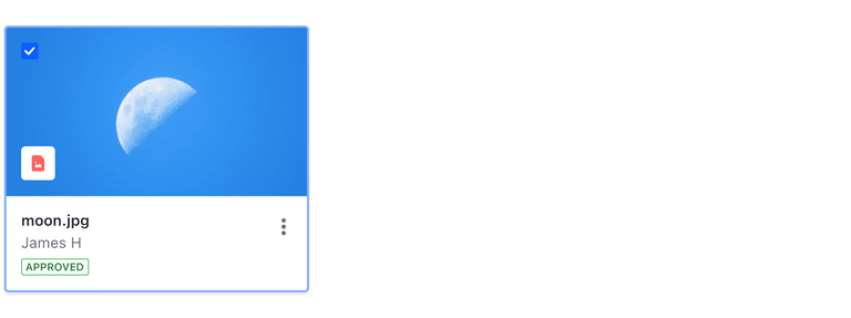 card with image selected state, blue border and check marked