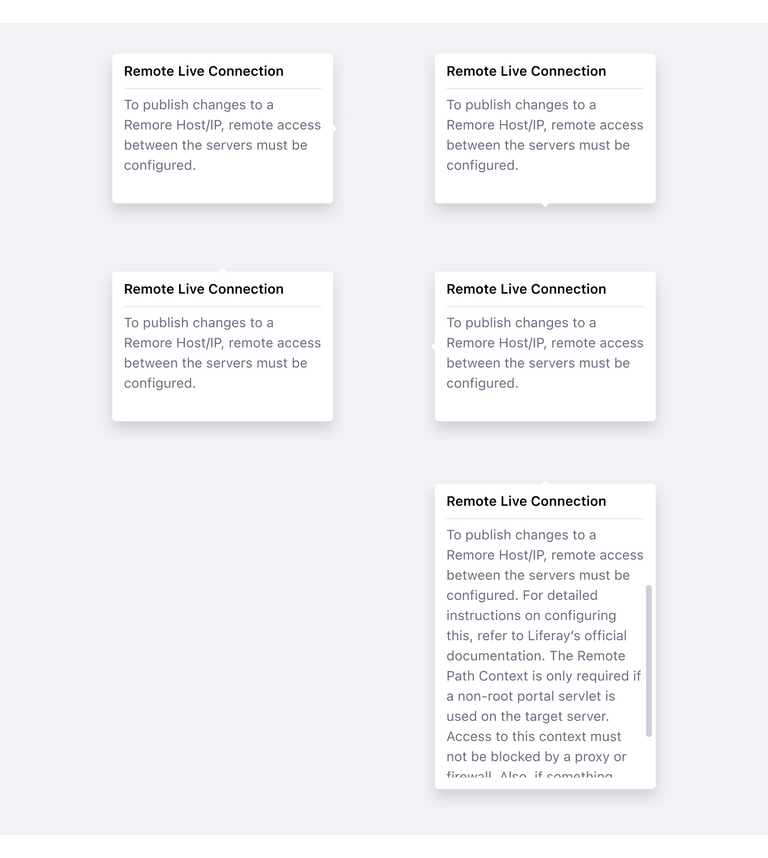 four different popovers with the arrow to the left, or right or top or down